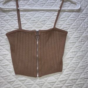 Cropped tube top with straps and zipper